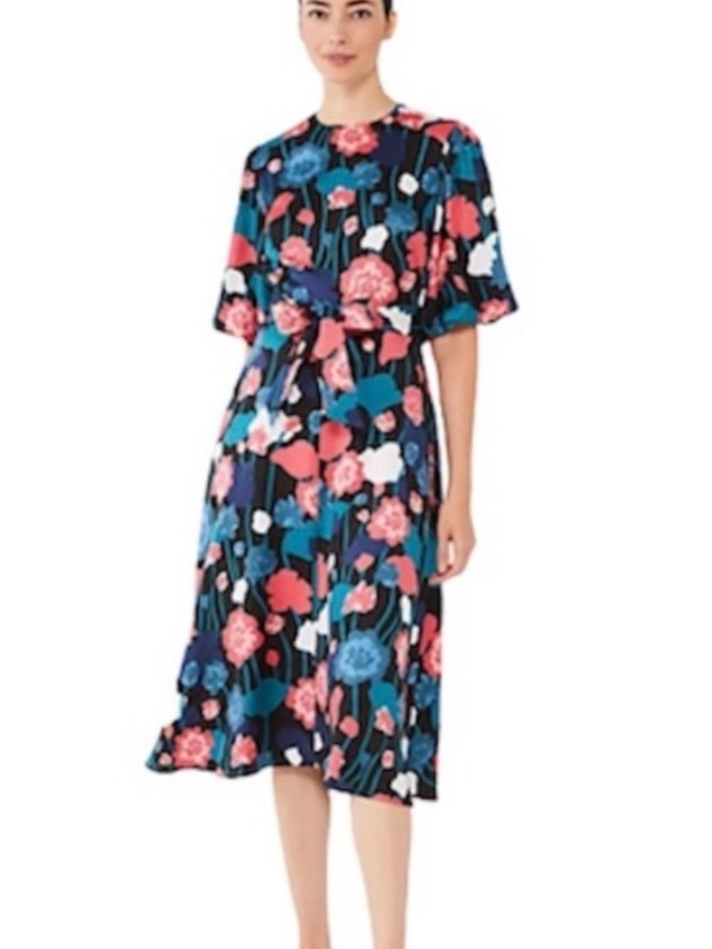 kate spade Navy Floral Midi Dress with Coral, Teal & White Blooms